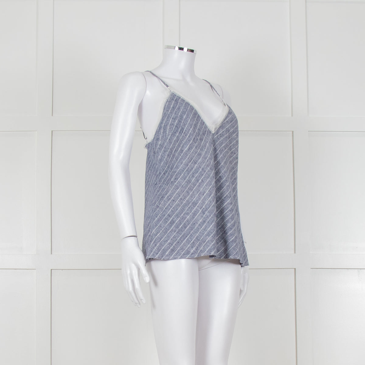 Gold Hawk Blue Striped White Lace Trim Cami