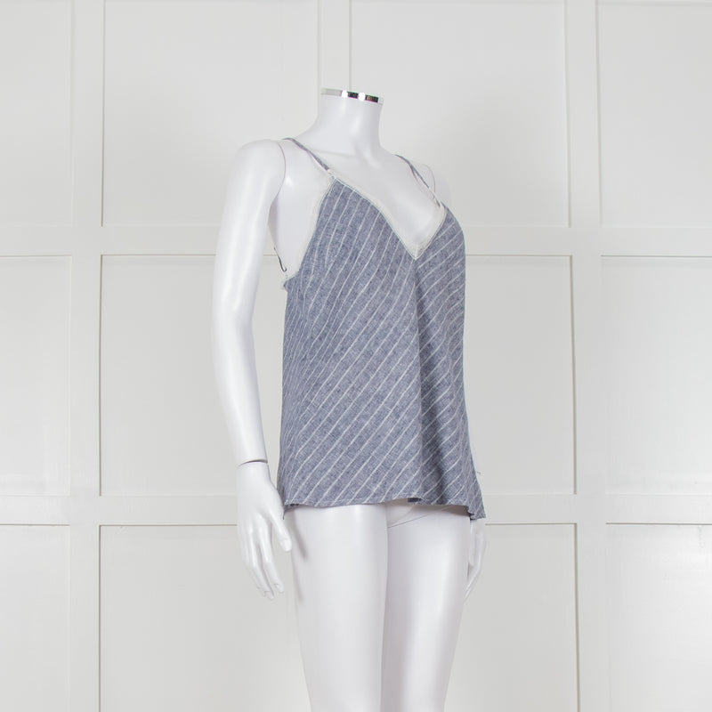 Gold Hawk Blue Striped White Lace Trim Cami