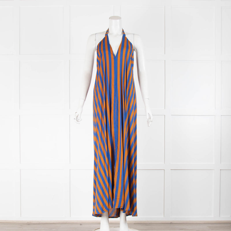 Natalie Martin Lola Dress in Blue/Coffee Stripe