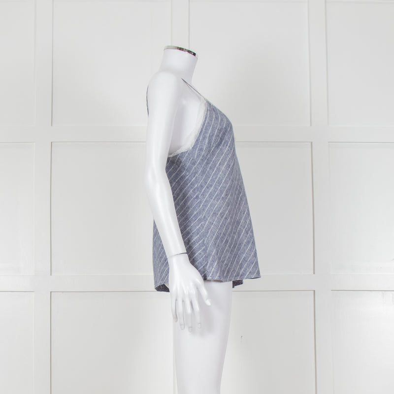 Gold Hawk Blue Striped White Lace Trim Cami