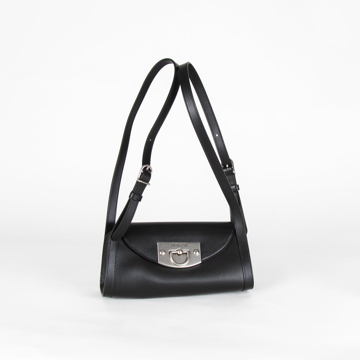 Durazzi Milano Black Leather Roll Double Strap Bag