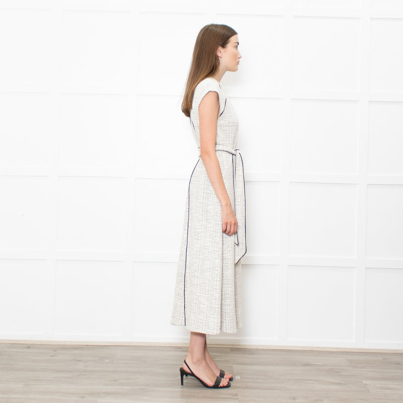 Me+Em Cream Black Piping Tweedy Sleeveless Belted Dress