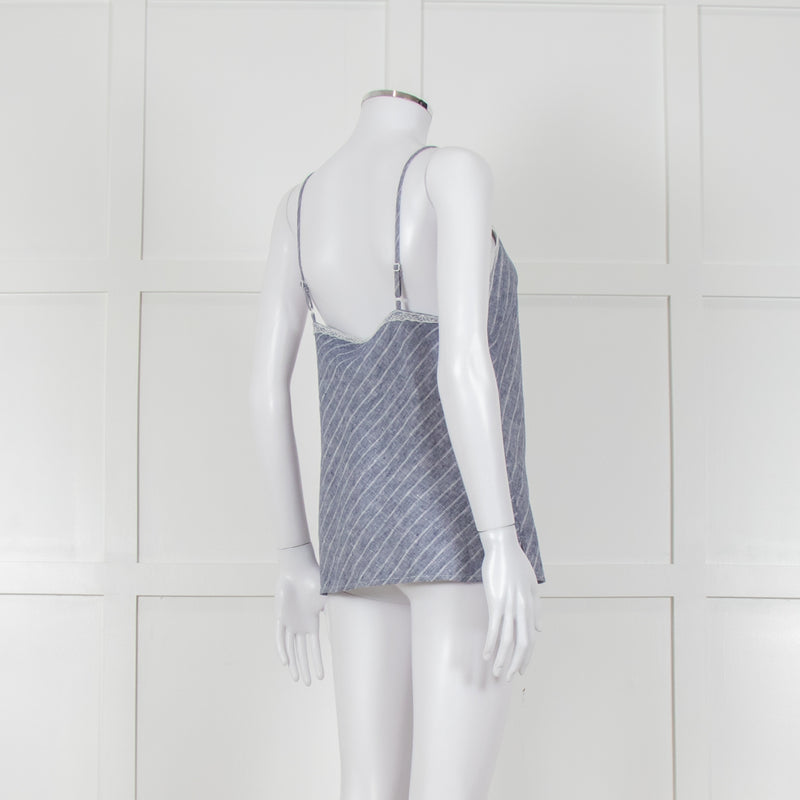 Gold Hawk Blue Striped White Lace Trim Cami