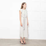 Me+Em Cream Black Piping Tweedy Sleeveless Belted Dress