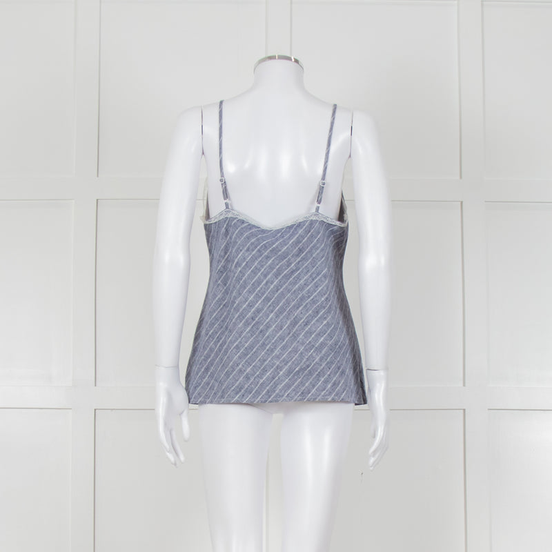 Gold Hawk Blue Striped White Lace Trim Cami
