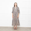 Wyse Beige Blue Animal Print Cotton Maxi Dress