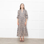 Wyse Beige Blue Animal Print Cotton Maxi Dress