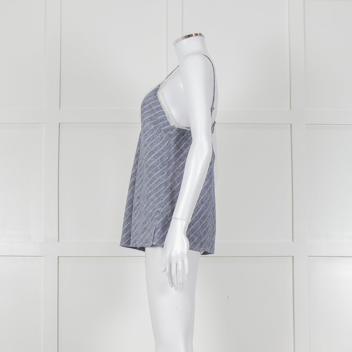 Gold Hawk Blue Striped White Lace Trim Cami