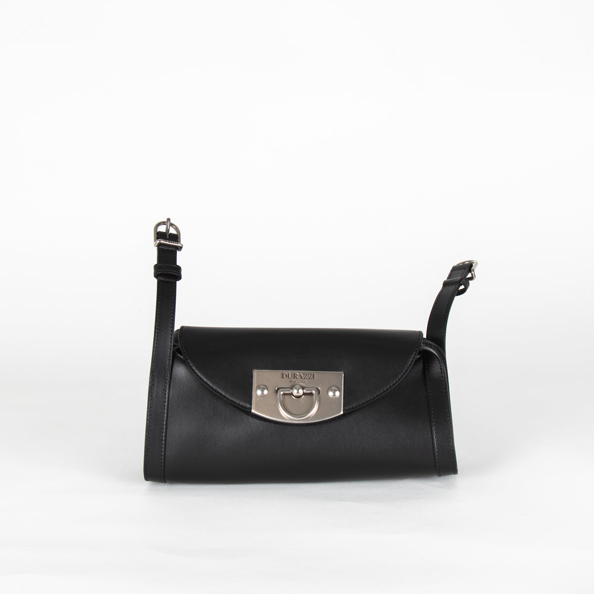 Durazzi Milano Black Leather Roll Double Strap Bag