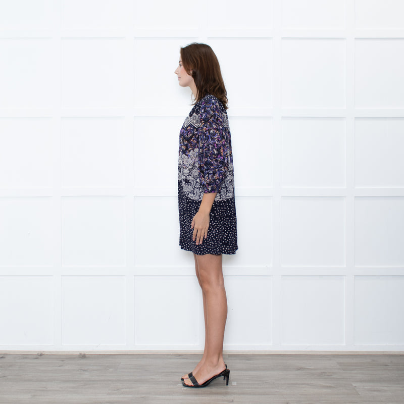 Saloni Navy White Multi Print Tunic Dress