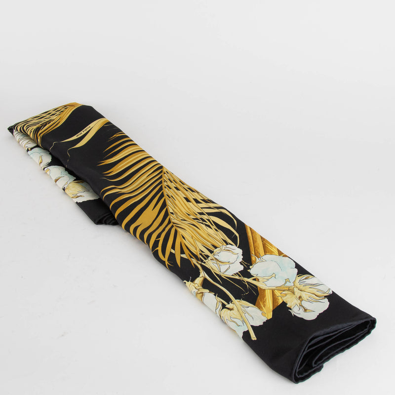 Hermes Black Gold Turbans Des Reines Silk Scarf