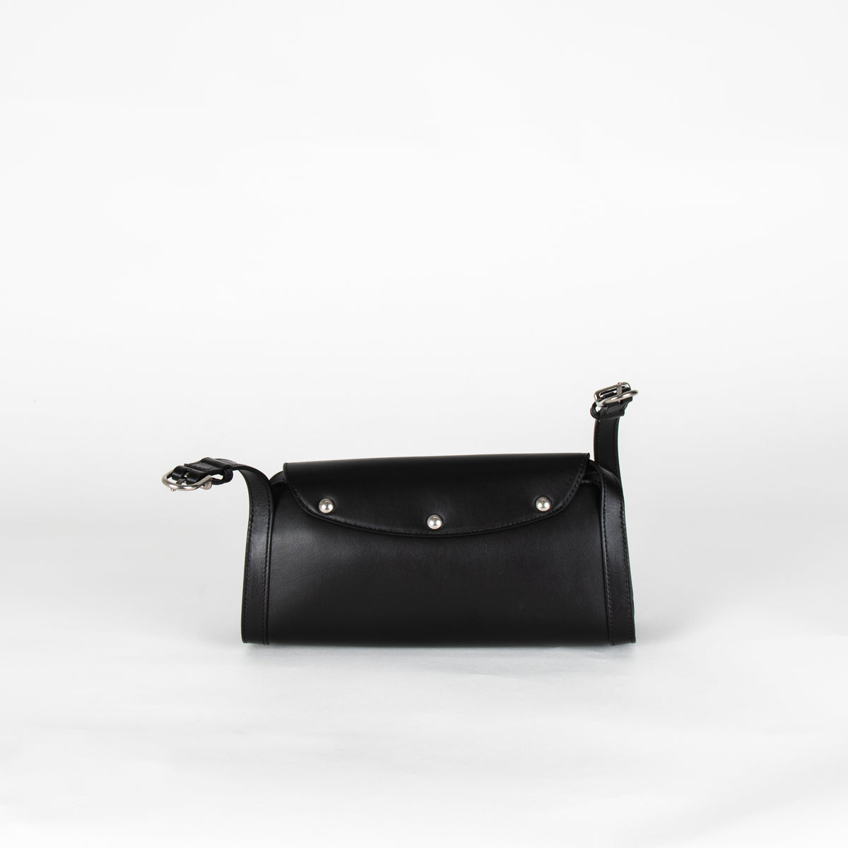 Durazzi Milano Black Leather Roll Double Strap Bag