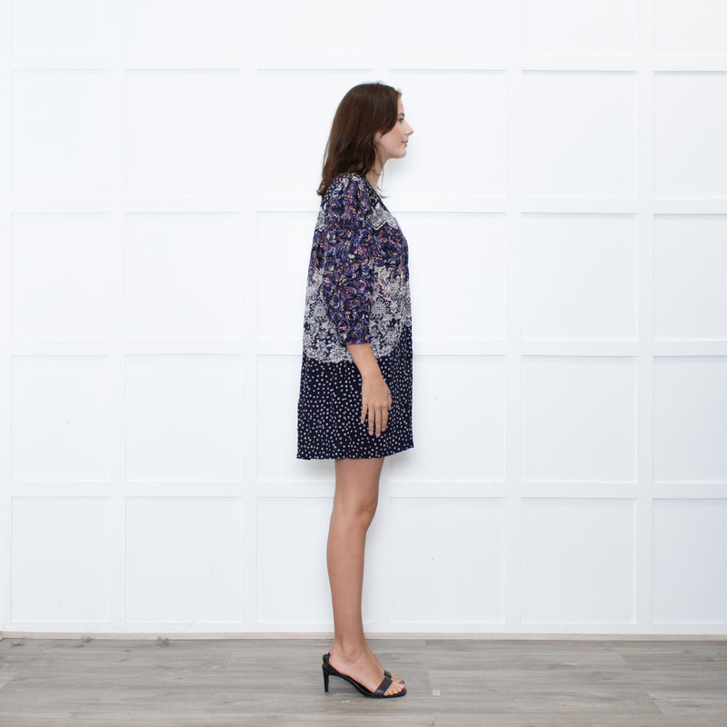 Saloni Navy White Multi Print Tunic Dress