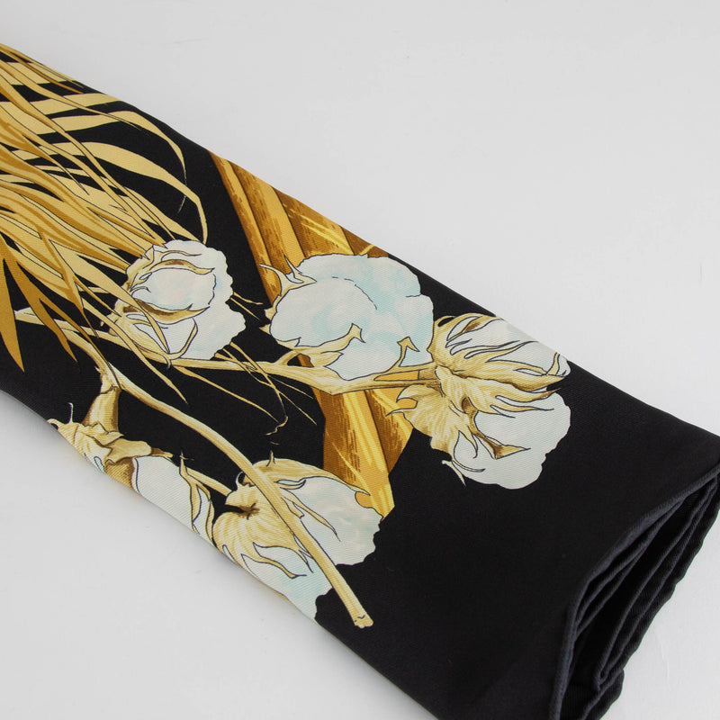 Hermes Black Gold Turbans Des Reines Silk Scarf