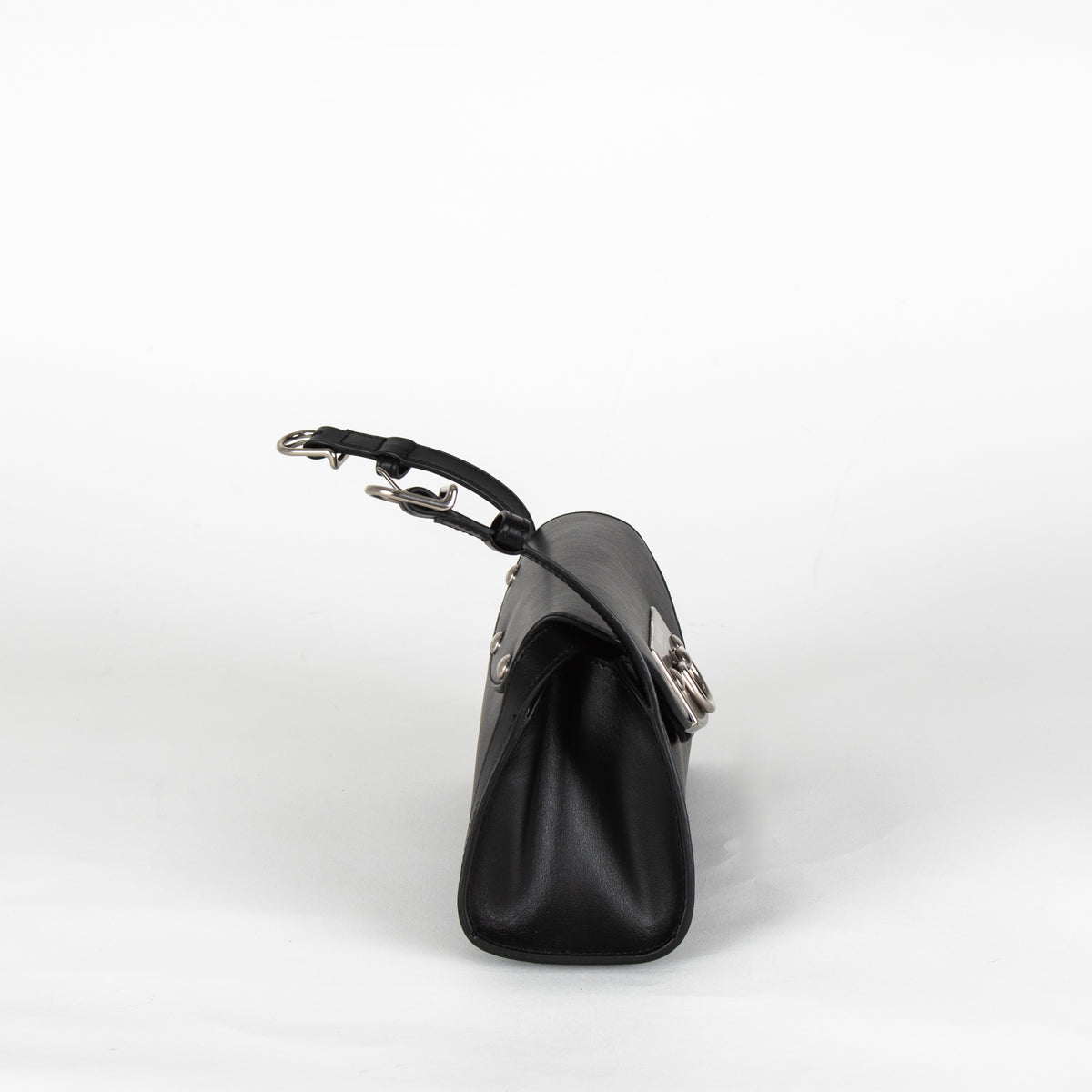 Durazzi Milano Black Leather Roll Double Strap Bag