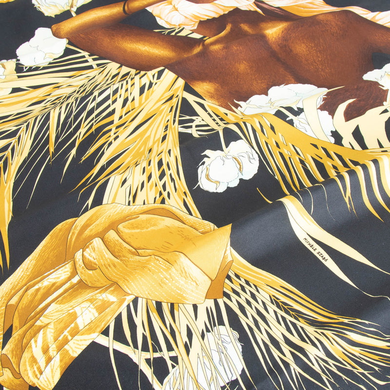 Hermes Black Gold Turbans Des Reines Silk Scarf