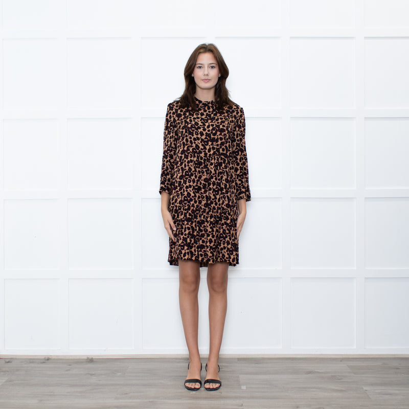 Ba&sh Tan Black Animal Print Tiered Dress