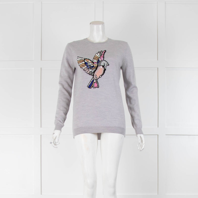 Markus Lupfer Grey Sequin Bird Wool Jumper