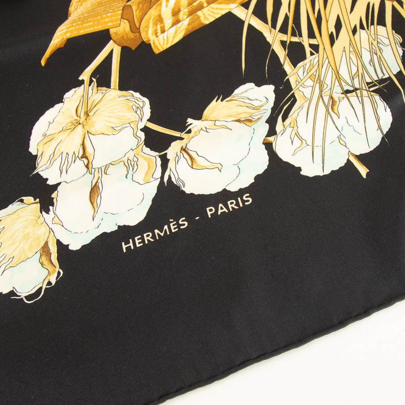 Hermes Black Gold Turbans Des Reines Silk Scarf