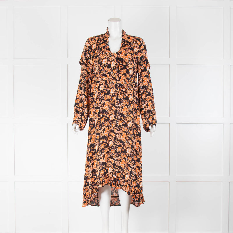 Baum und Pferdgarten Orange and Black Floral Maxi Dress