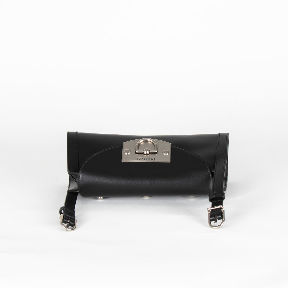 Durazzi Milano Black Leather Roll Double Strap Bag