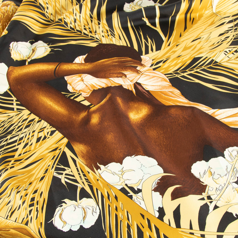 Hermes Black Gold Turbans Des Reines Silk Scarf