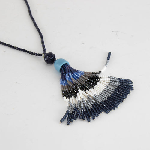 Weekend Max Mara Blue White Bead Tassel Necklace