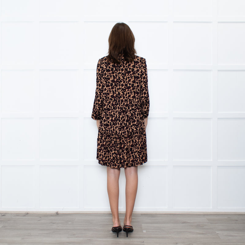 Ba&sh Tan Black Animal Print Tiered Dress