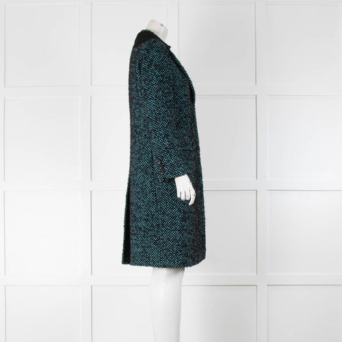 Prada Black Turquoise Wool Button Up Coat