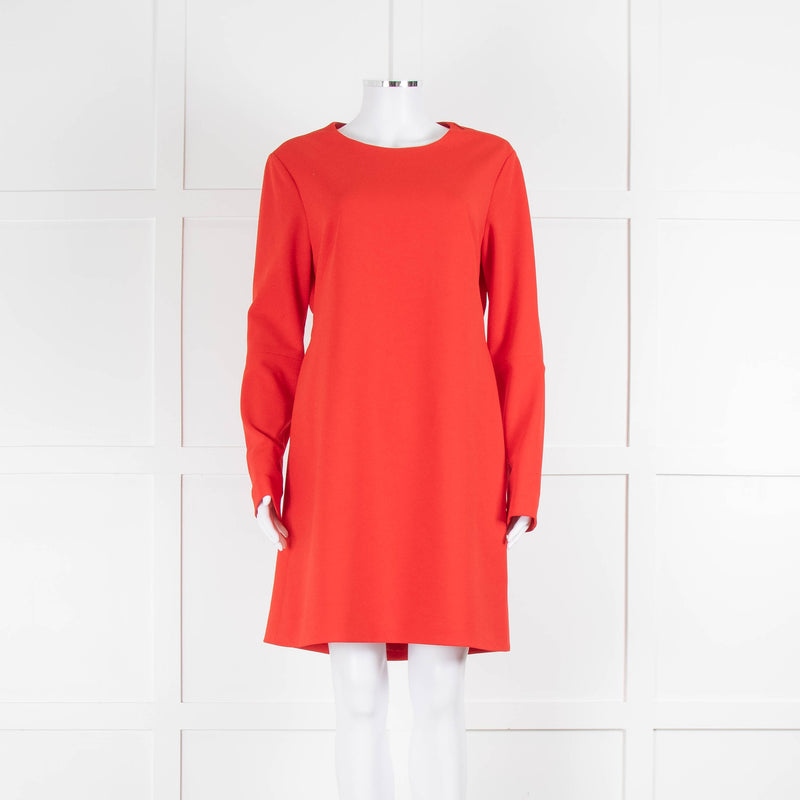 Tibi Red Dress With Gathered Back & Long Sleeves