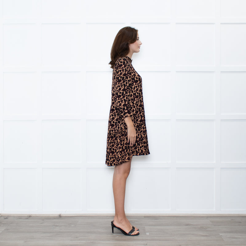 Ba&sh Tan Black Animal Print Tiered Dress
