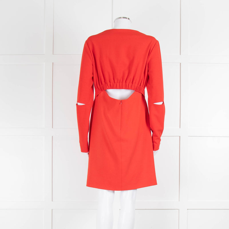 Tibi Red Dress With Gathered Back & Long Sleeves