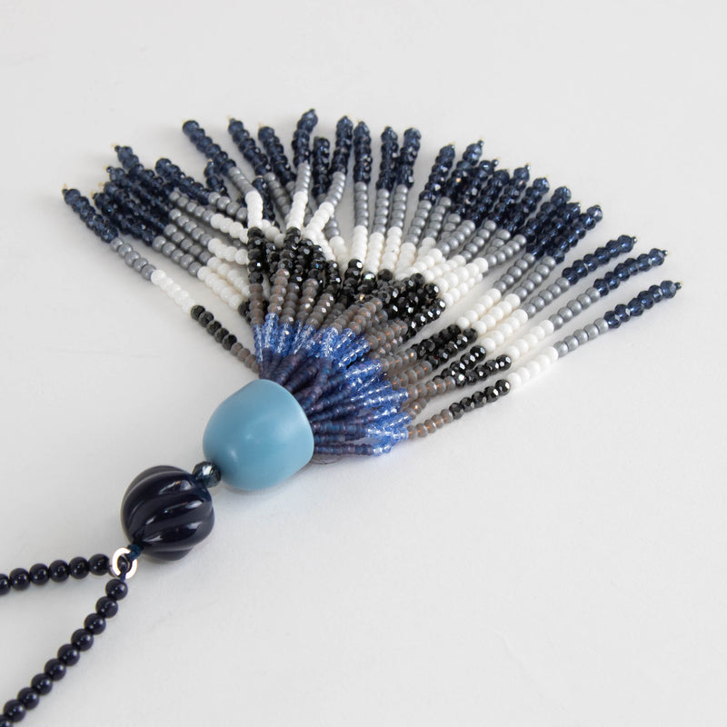 Weekend Max Mara Blue White Bead Tassel Necklace