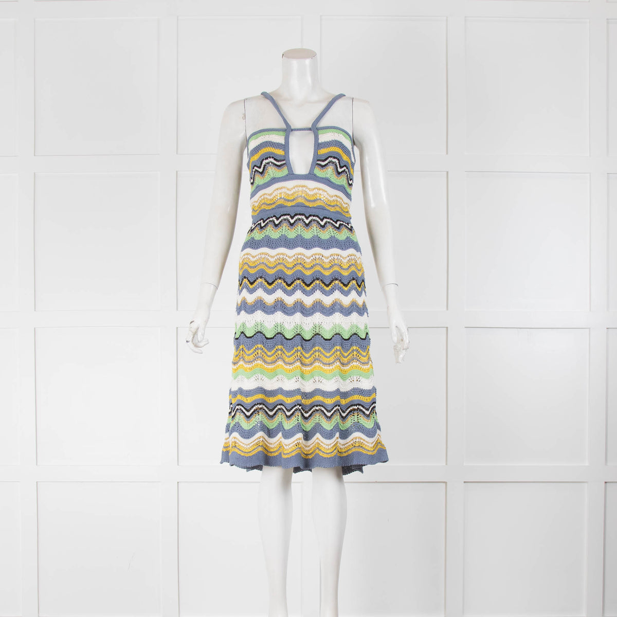 M Missoni Crochet Blue, Green and White Beach Dress