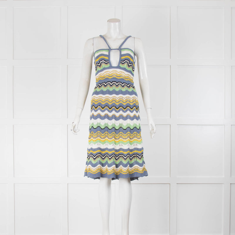 M Missoni Crochet Blue, Green and White Beach Dress