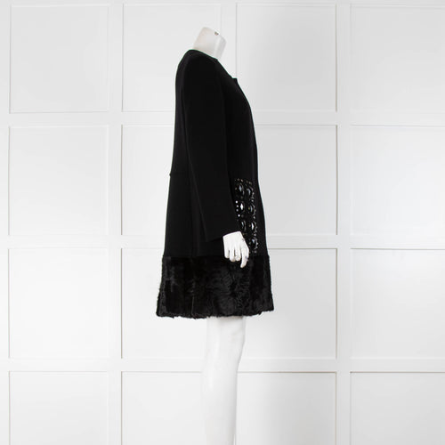 Charlott Black Knit Embellished Fur Trim Coat