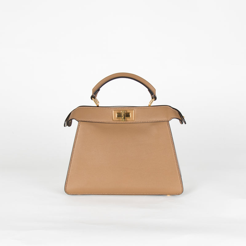 Fendi Cream Brown Peekaboo Two Sided Small Leather Bag