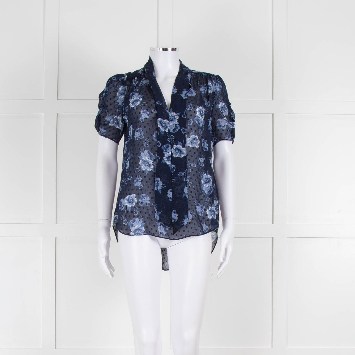 Kate Spade Blue Floral Sheer Short Sleeve Blouse