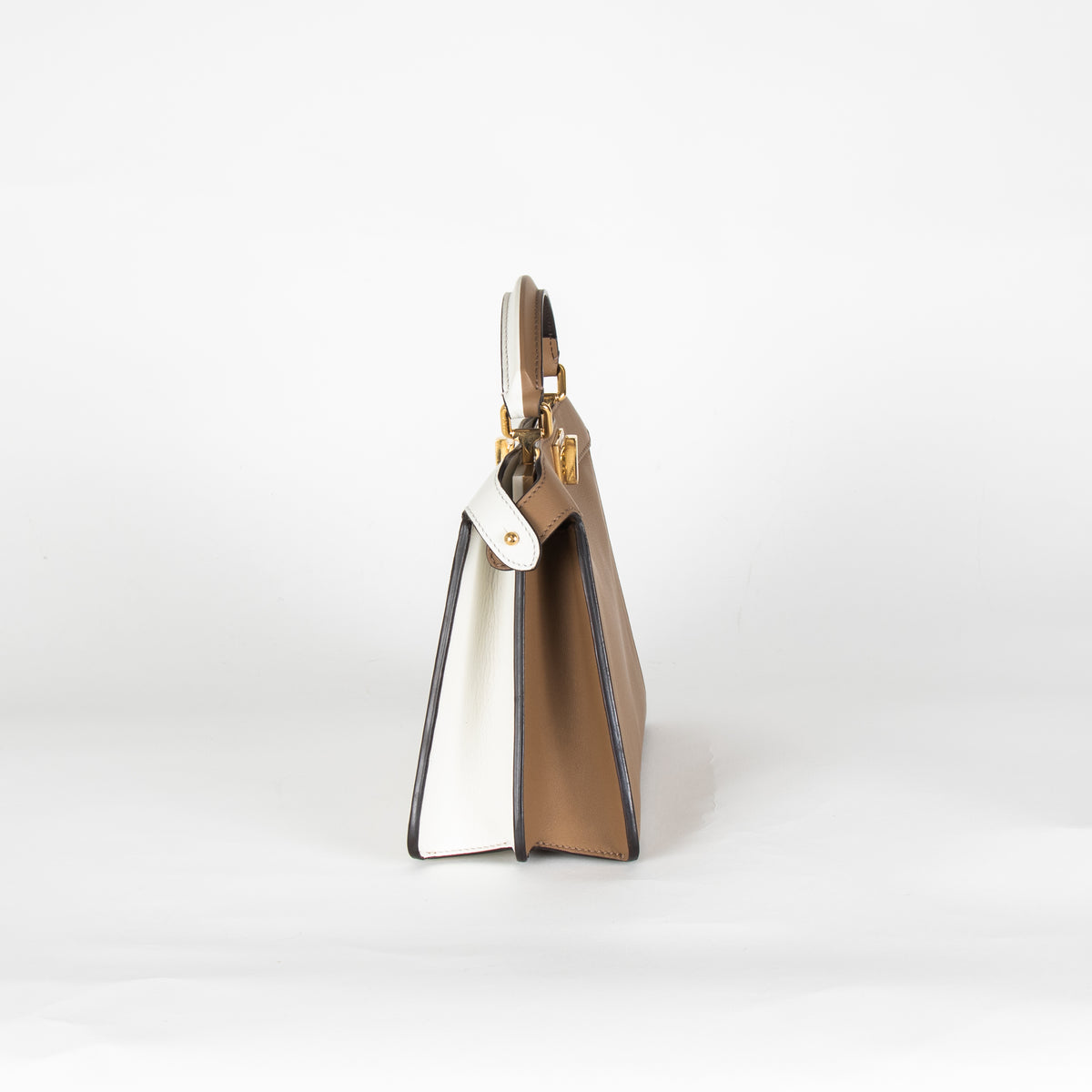 Fendi Cream Brown Peekaboo Two Sided Small Leather Bag