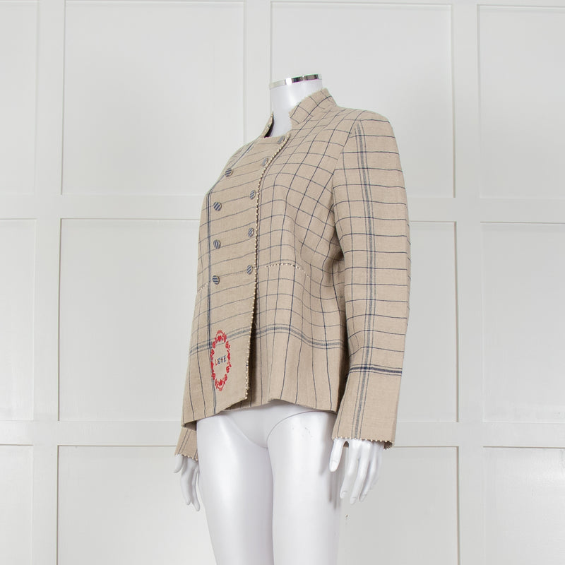 Pero Heavyweight Linen Tailored Jacket with Embroidered Detailing