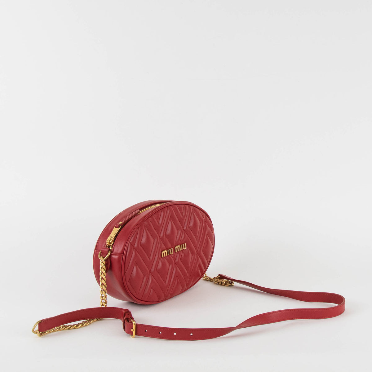 Miu Miu Red Oval Crossbody Quilted Bag