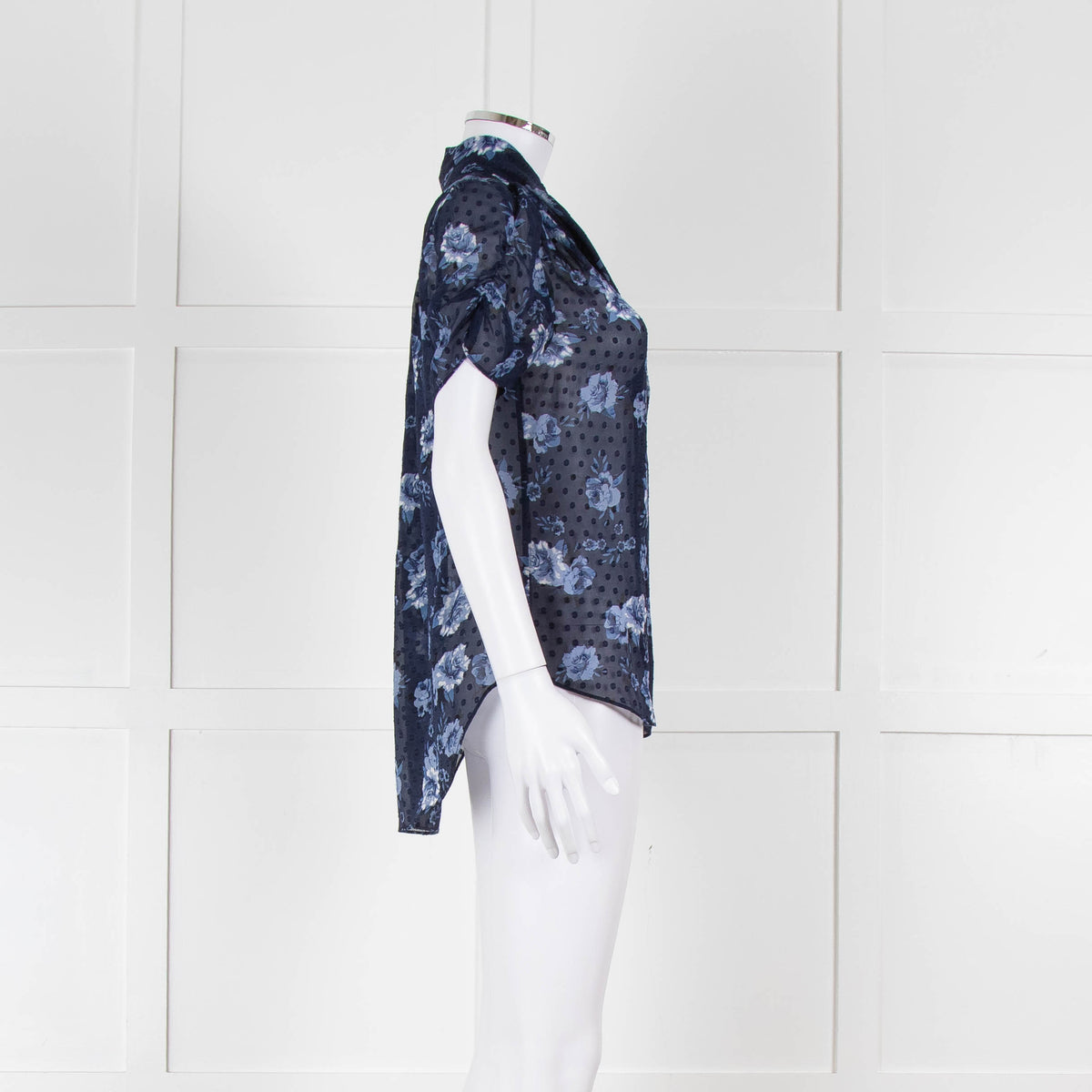Kate Spade Blue Floral Sheer Short Sleeve Blouse