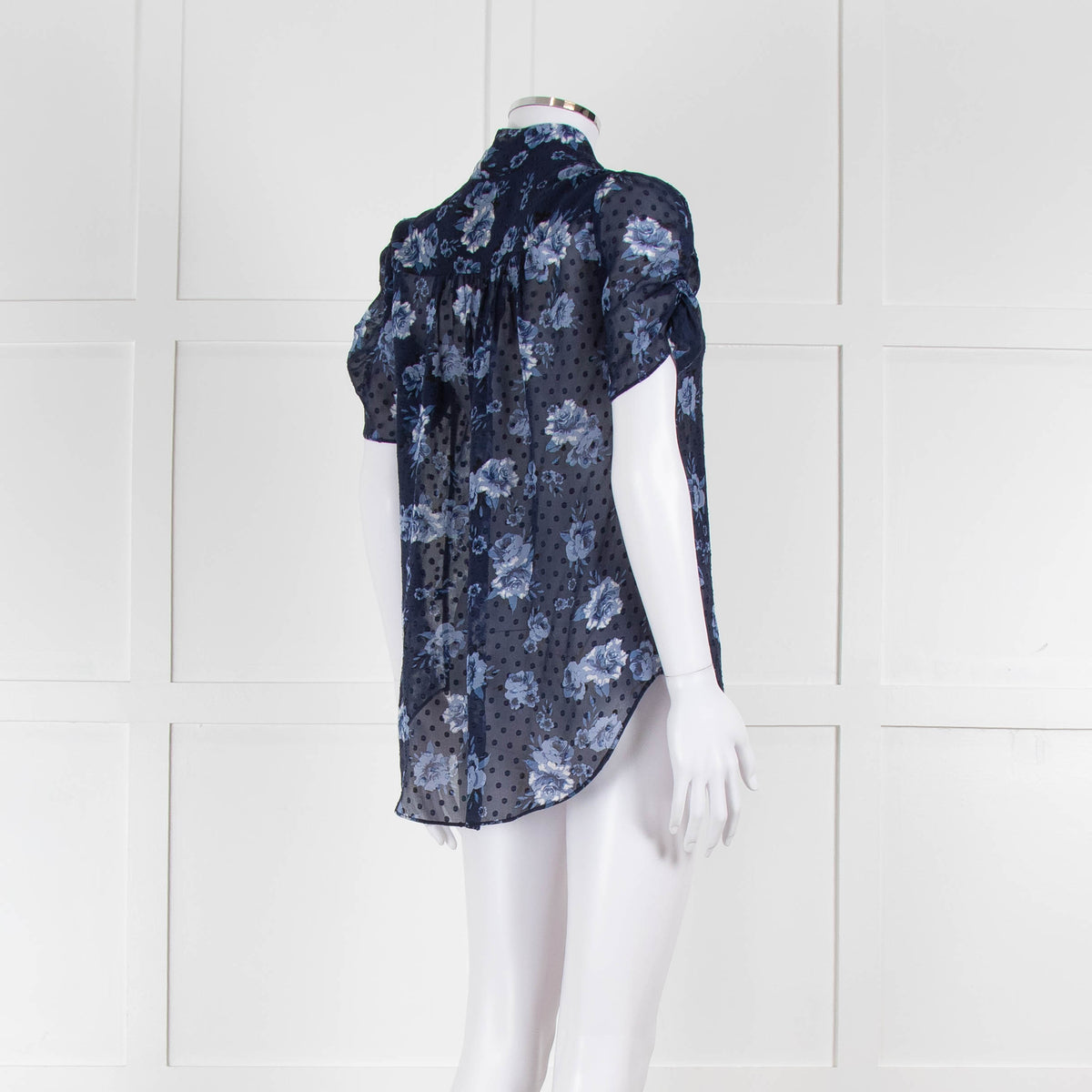 Kate Spade Blue Floral Sheer Short Sleeve Blouse