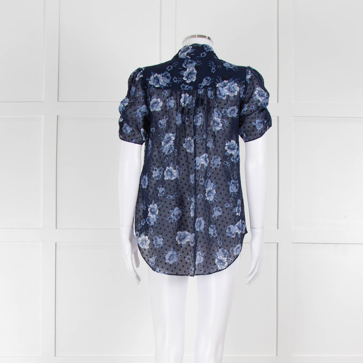 Kate Spade Blue Floral Sheer Short Sleeve Blouse