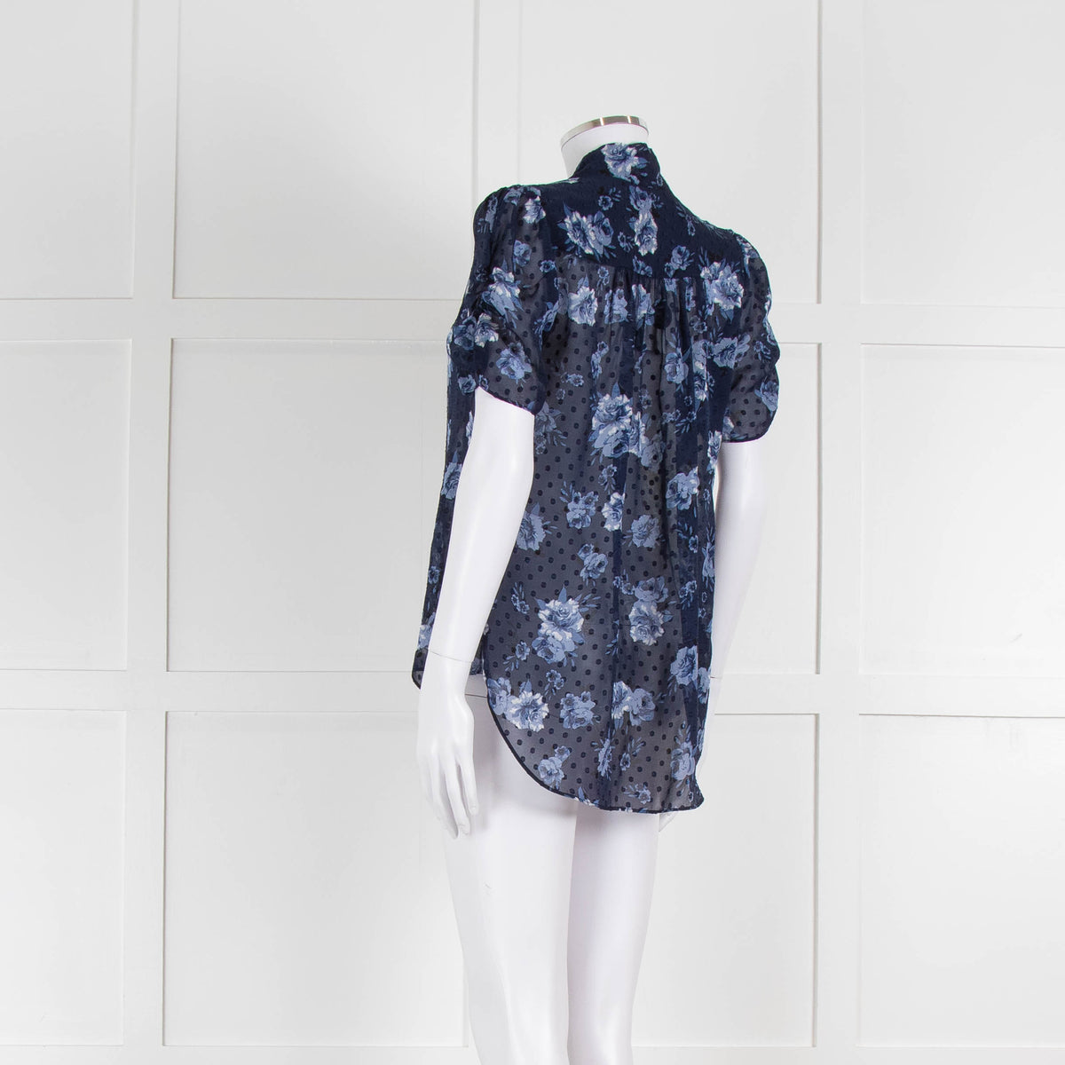 Kate Spade Blue Floral Sheer Short Sleeve Blouse