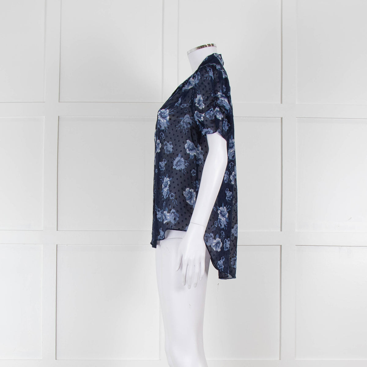 Kate Spade Blue Floral Sheer Short Sleeve Blouse