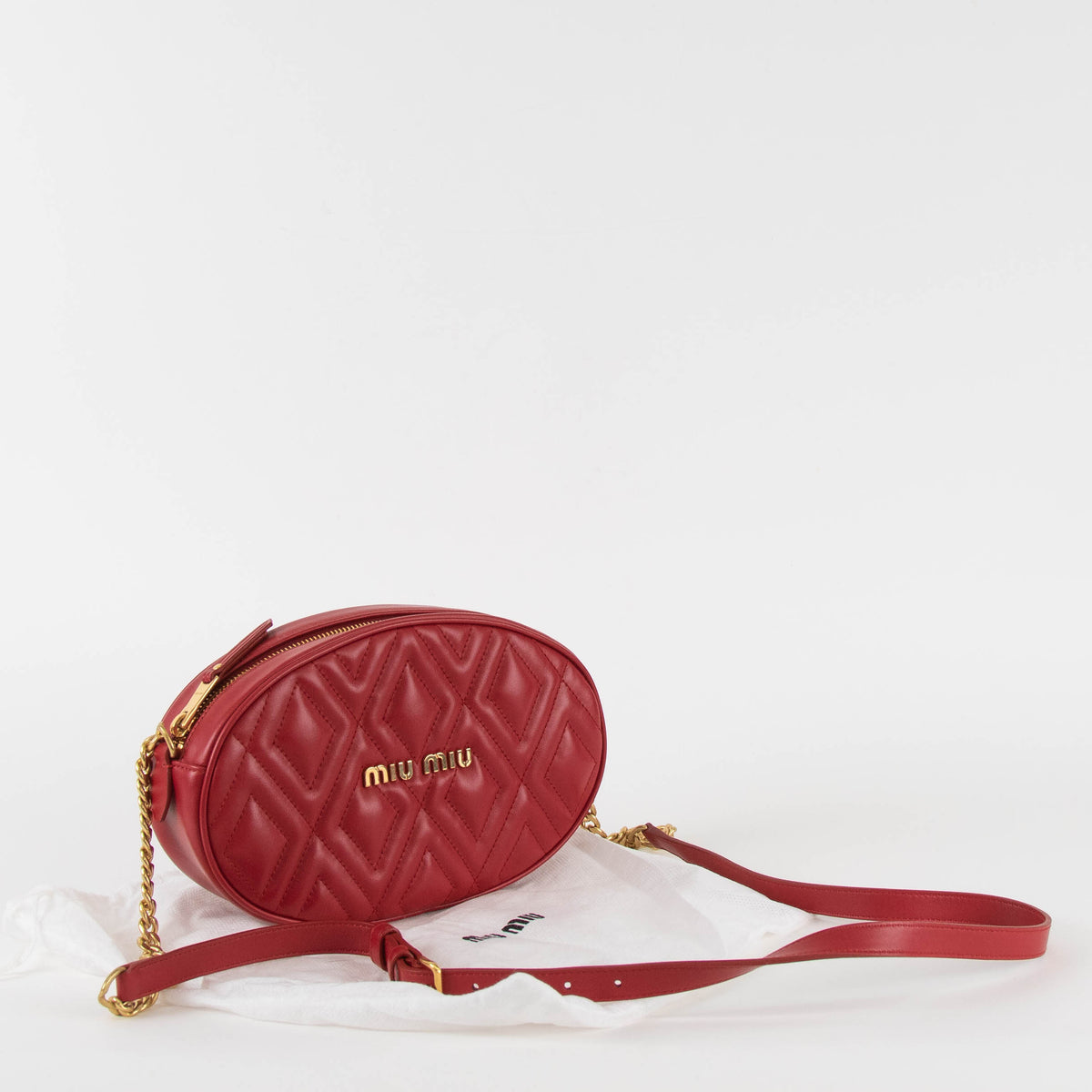 Miu Miu Red Oval Crossbody Quilted Bag