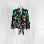 Rixo Black Green and Pink Floral Tie Neck Blouse