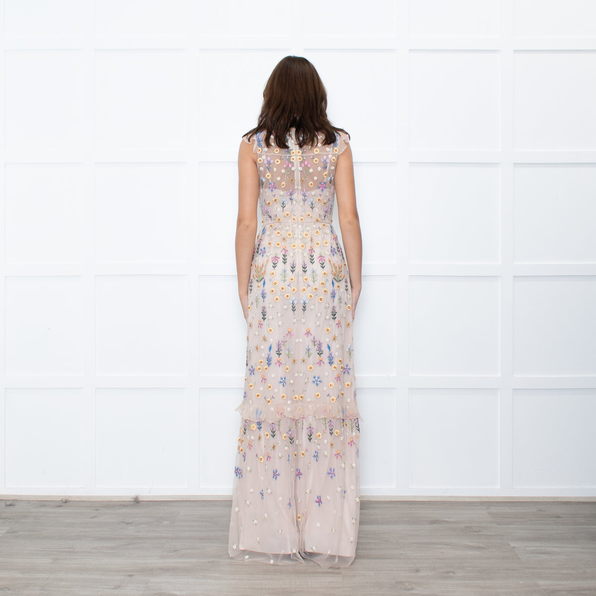 Needle & Thread Powder Pink Multi Embroidery Maxi Mesh Dress
