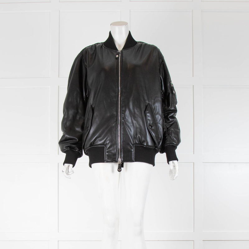 Stella McCartney Black Faux Leather Bomber Jacket